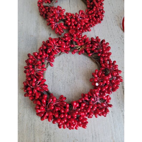 Red cranberry Berry mini wreath Bell necklace Xmas set hanging - Picture 3 of 6